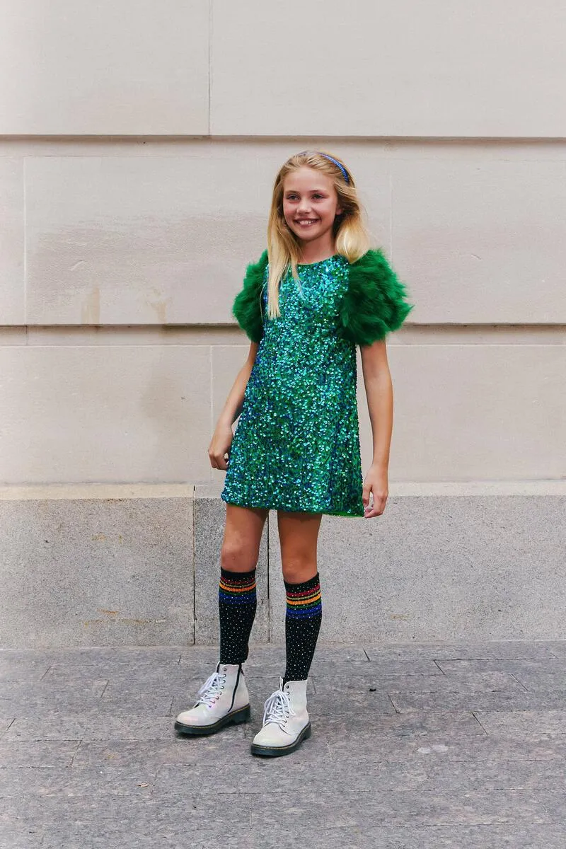 Girls Sequin & Feather Party Dress