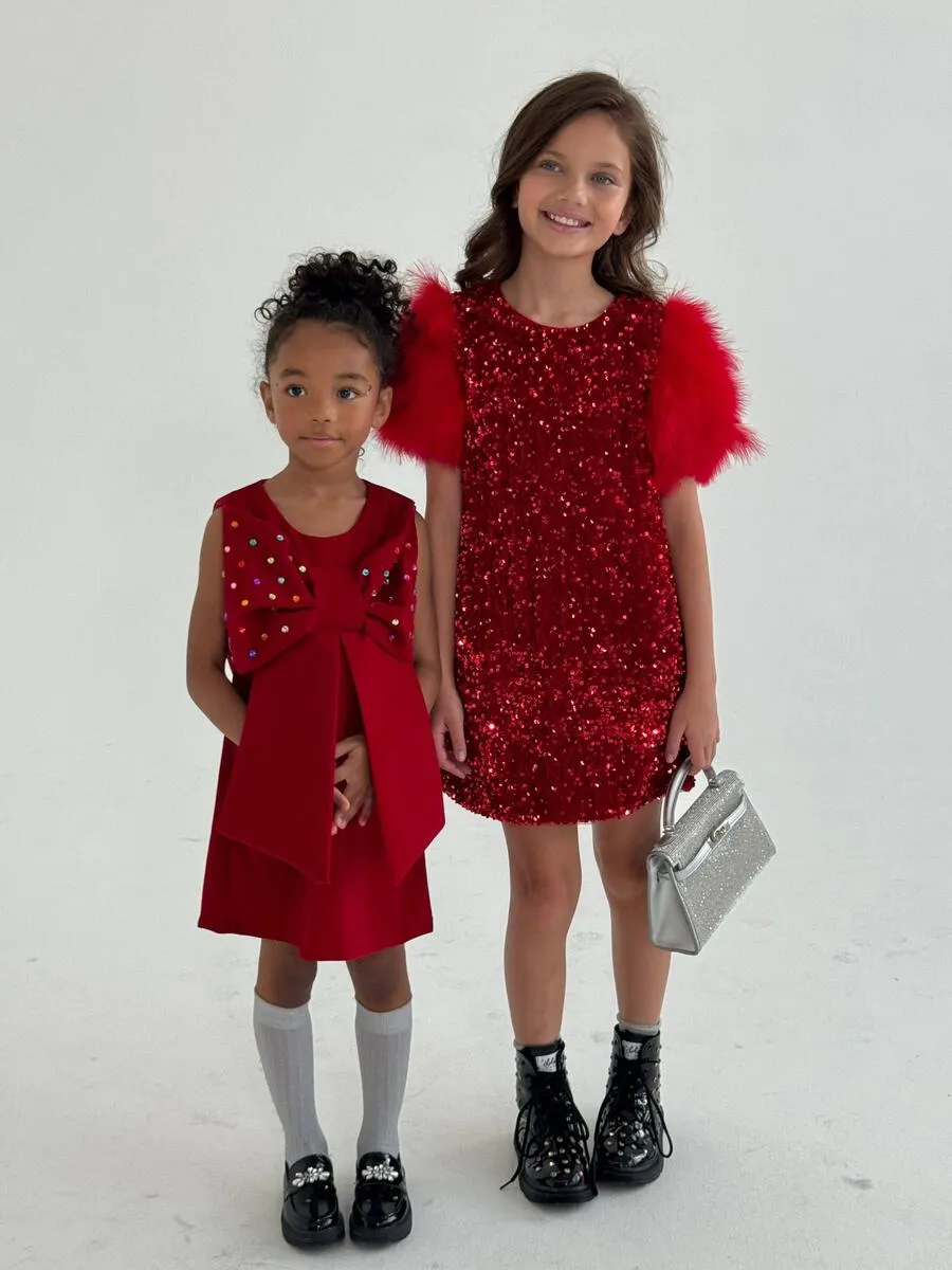 Girls Sequin & Feather Party Dress