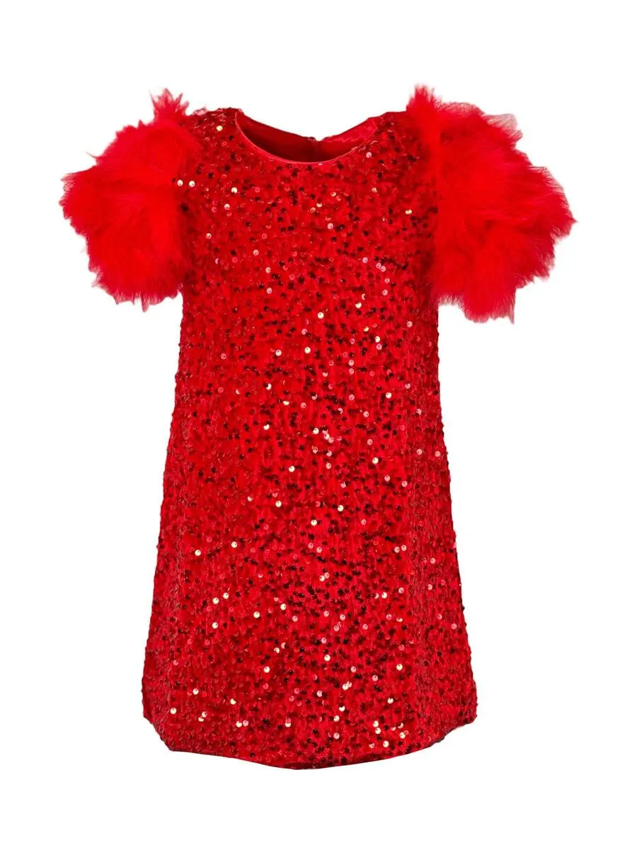 Girls Sequin & Feather Party Dress