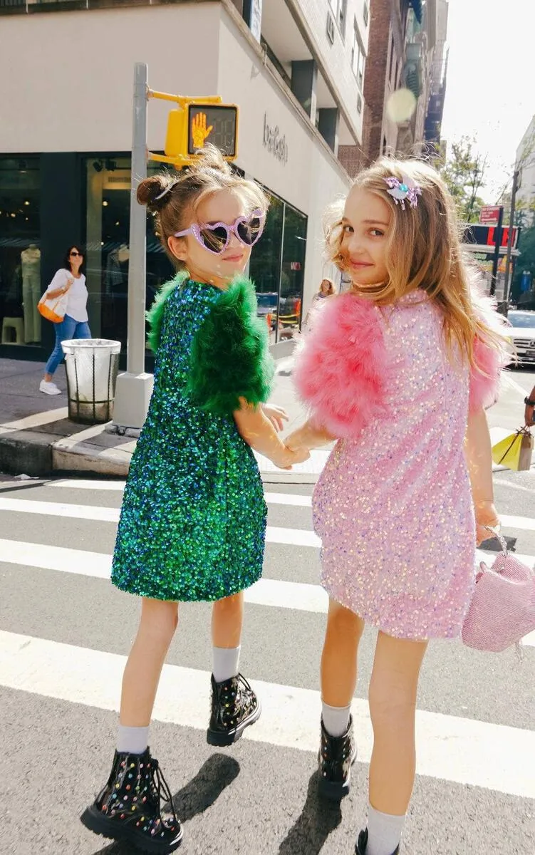 Girls Sequin & Feather Party Dress