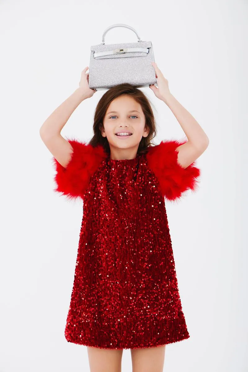 Girls Sequin & Feather Party Dress