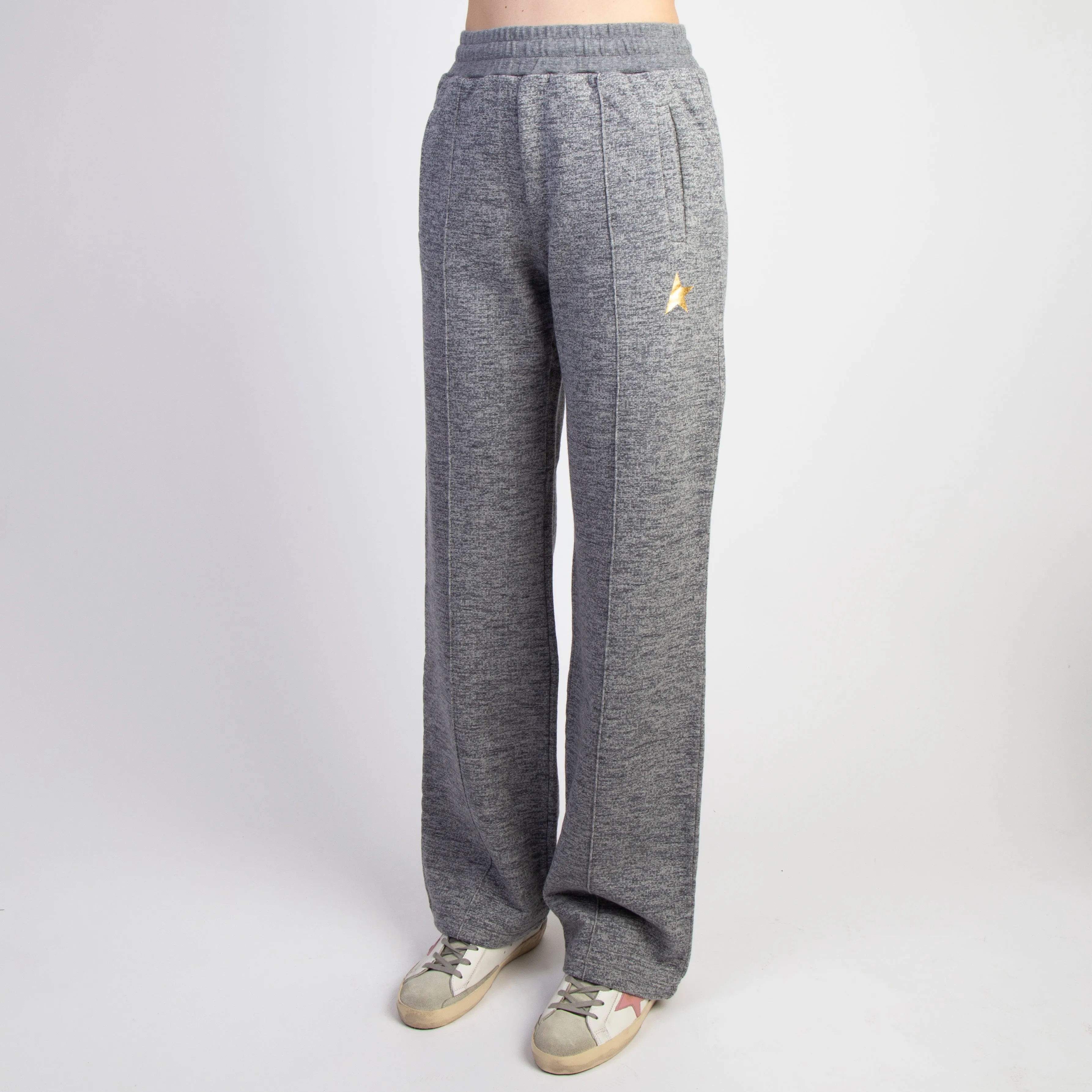 GOLDEN GOOSE TROUSERS - JOGGINGS DOROTEA WIDE LEG - MEDIUM GREY MELANGE/GOLD