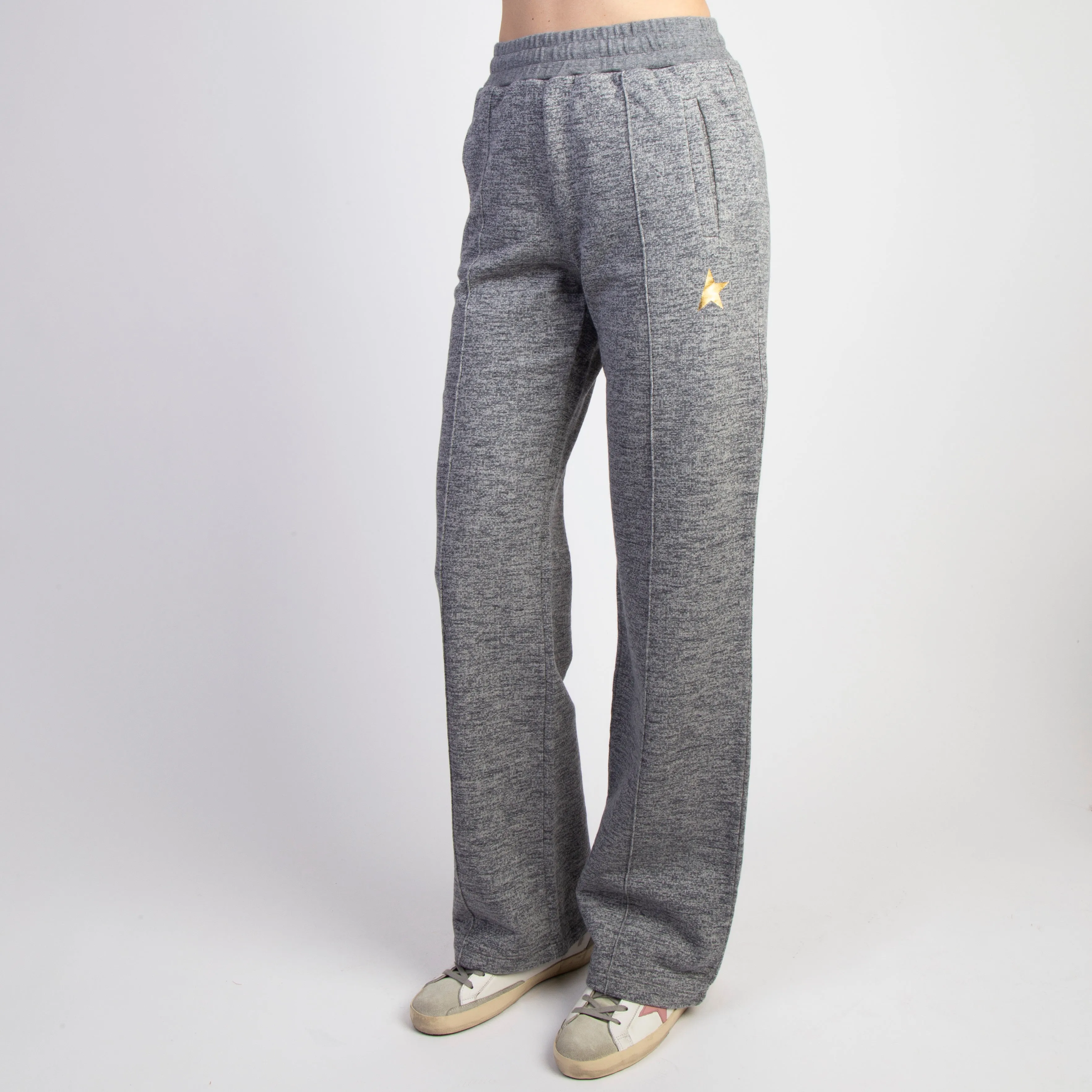 GOLDEN GOOSE TROUSERS - JOGGINGS DOROTEA WIDE LEG - MEDIUM GREY MELANGE/GOLD