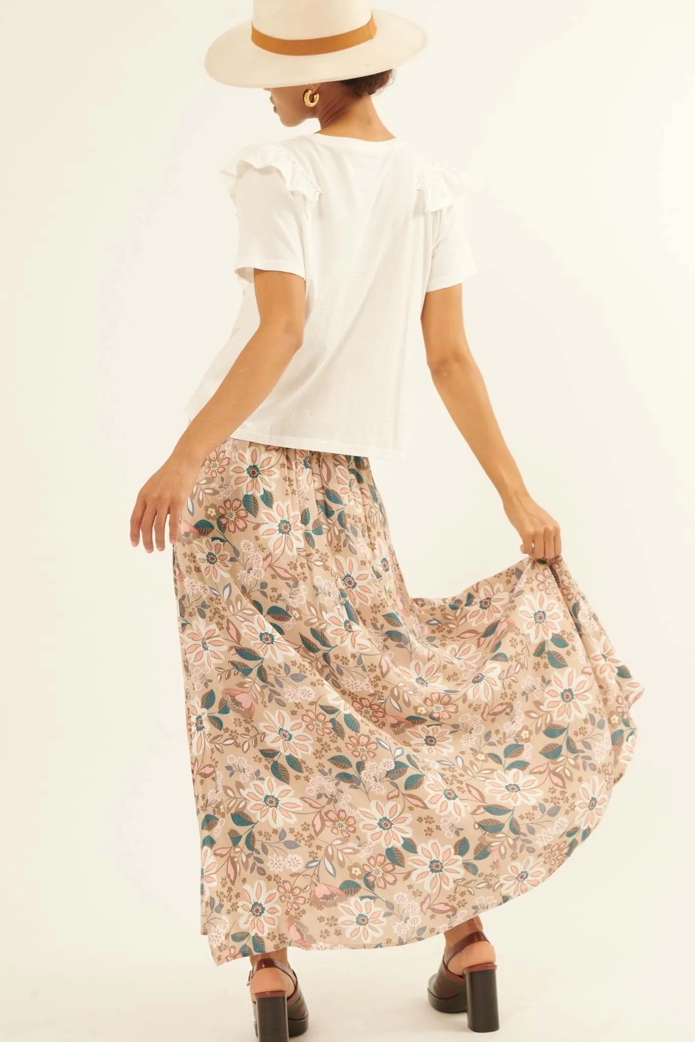 Gorgeous Garden Floral Drawstring Maxi Skirt