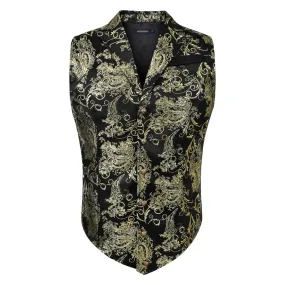 Gothic Lapel Party Vest for Men - BLACK/GOLD-1