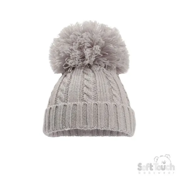 Grey 'Elegance' Cable Knit Hat w/Pom Pom : H652-G-MED