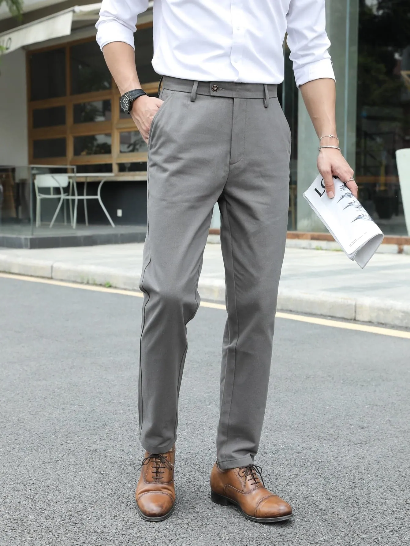 Grey Slant Pocket Tailored Trousers