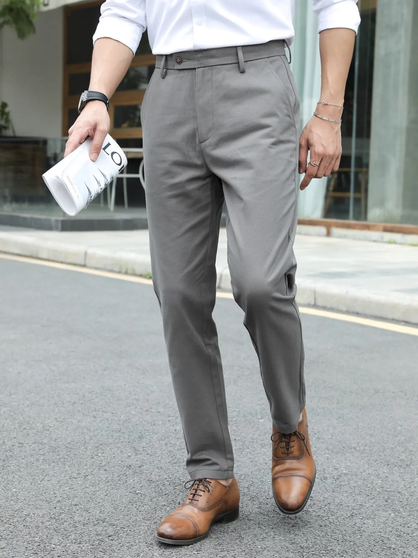 Grey Slant Pocket Tailored Trousers