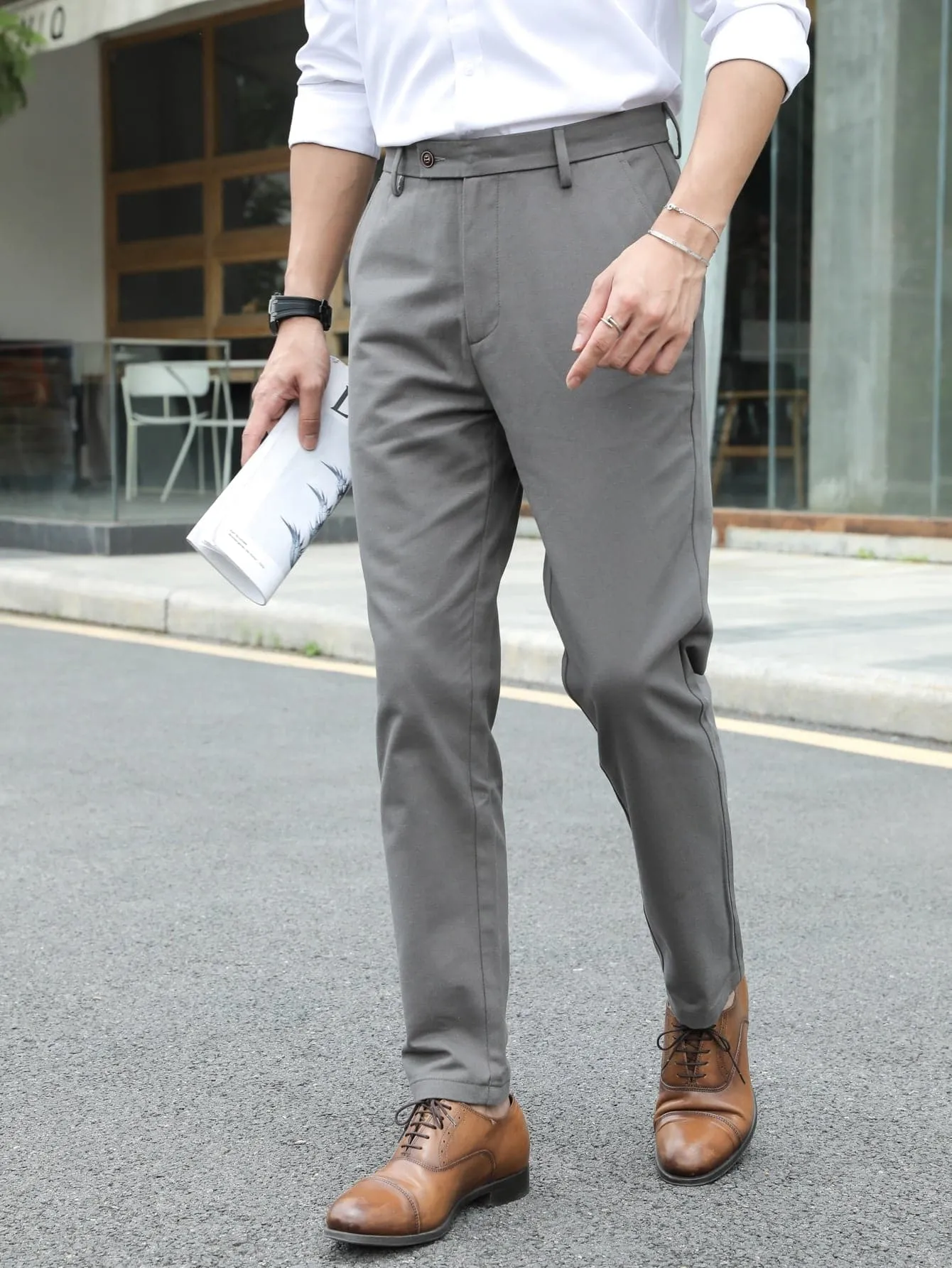 Grey Slant Pocket Tailored Trousers