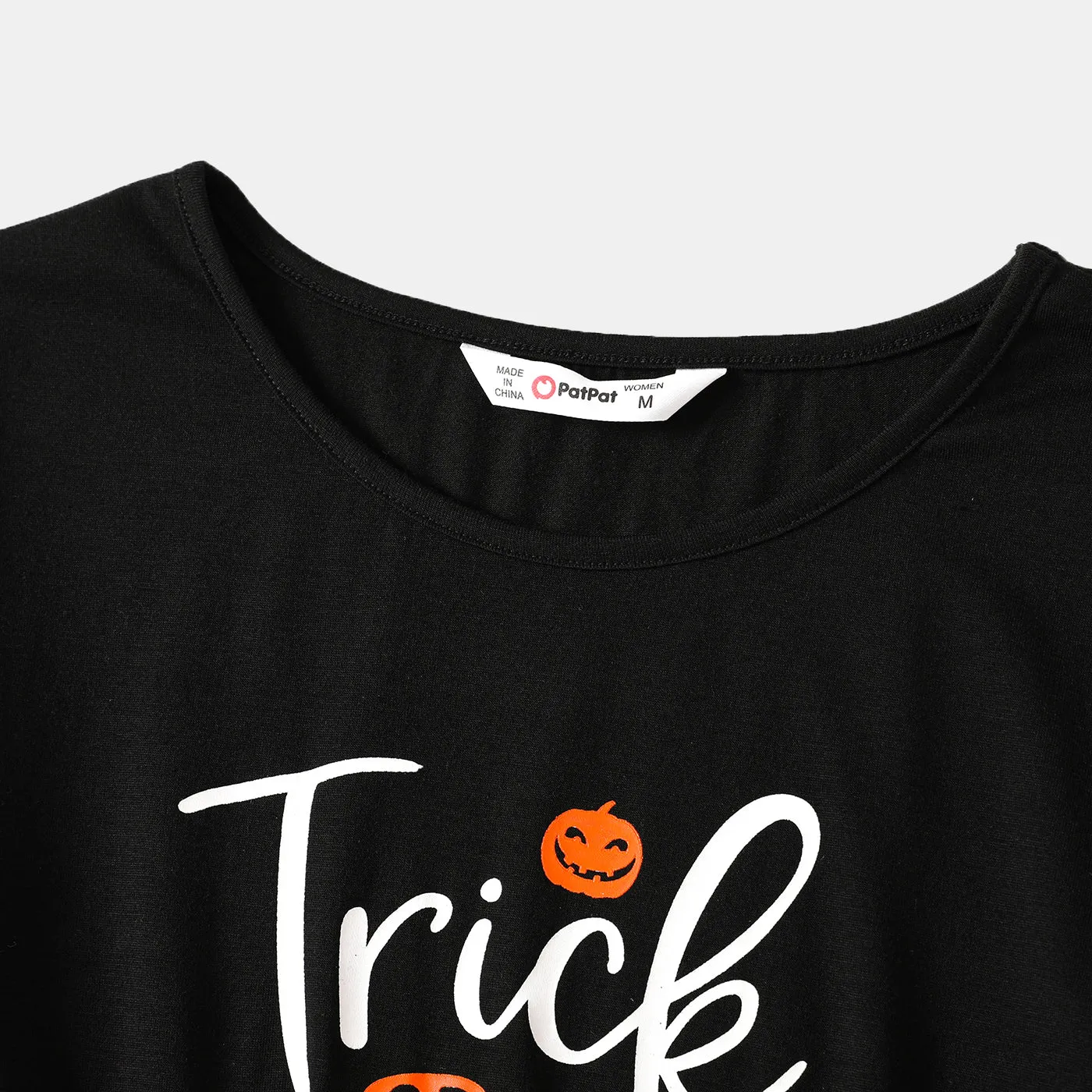 Halloween Family Matching Long-sleeve Letter & Pumpkin Lantern Print Spliced Dresses and Raglan-sleeve T-shirts Sets