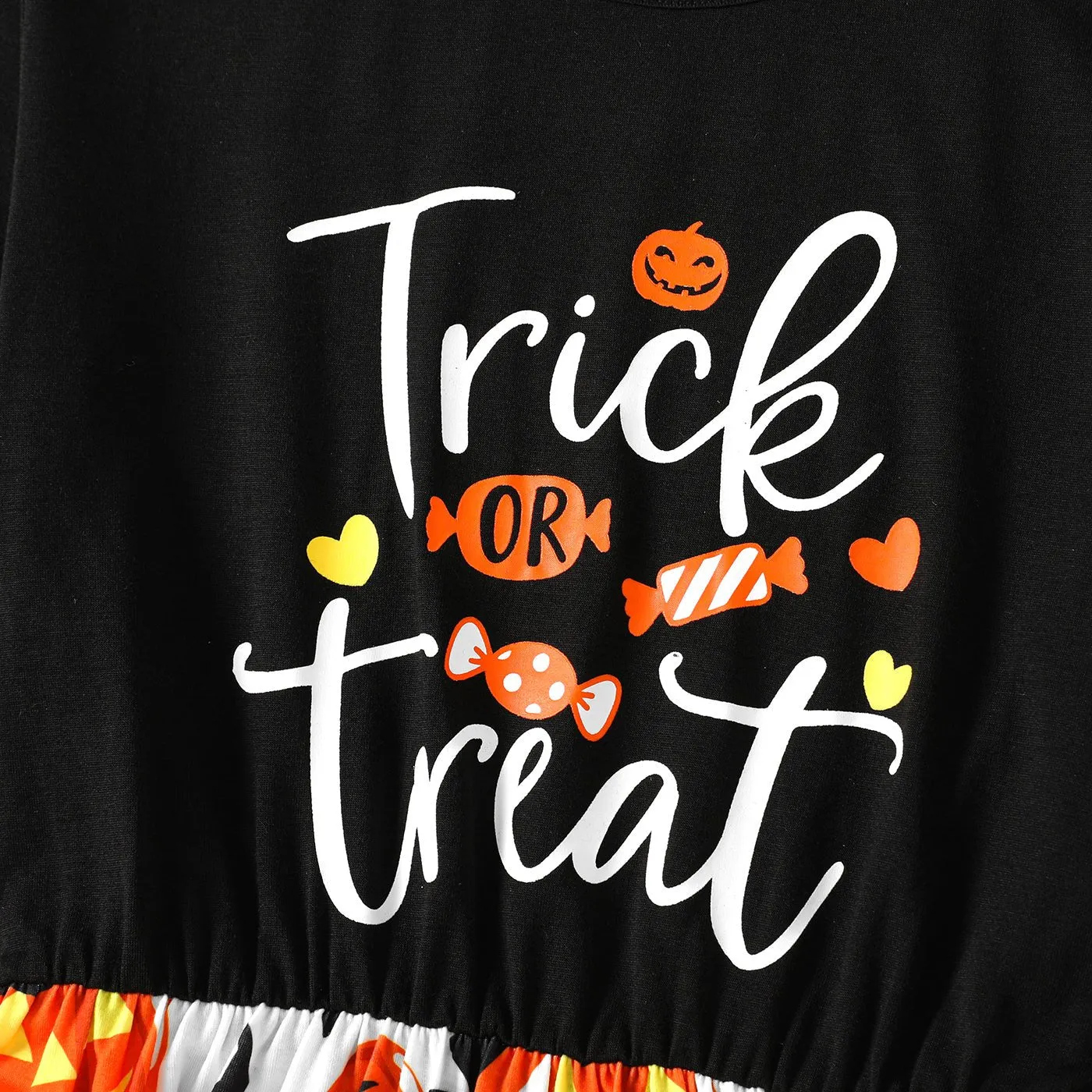 Halloween Family Matching Long-sleeve Letter & Pumpkin Lantern Print Spliced Dresses and Raglan-sleeve T-shirts Sets