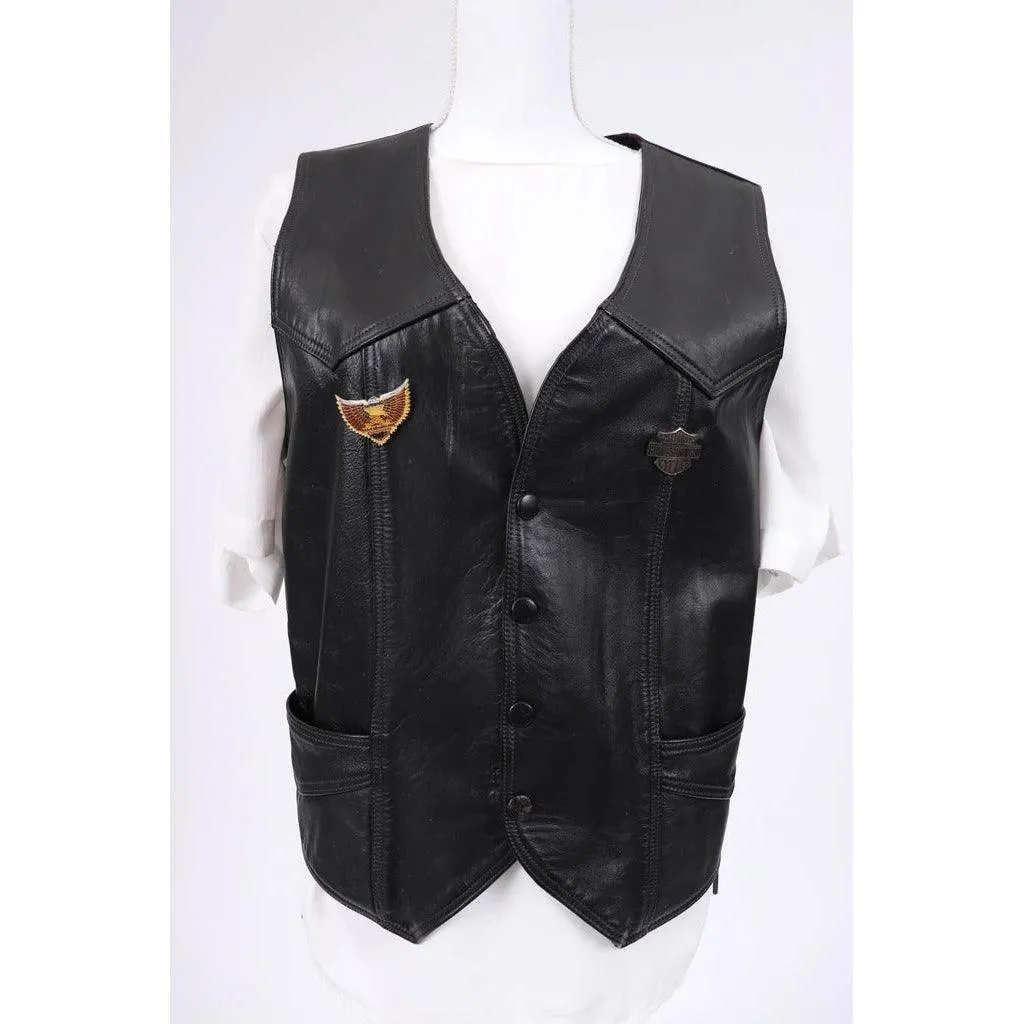 HARLEY DAVIDSON 1970's Unisex Leather Biker Vest |  Large