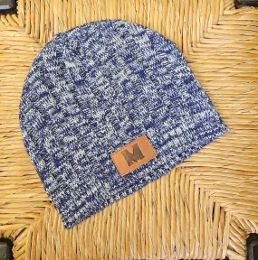 HEATHER KNIT BEANIE LEATHER TAG