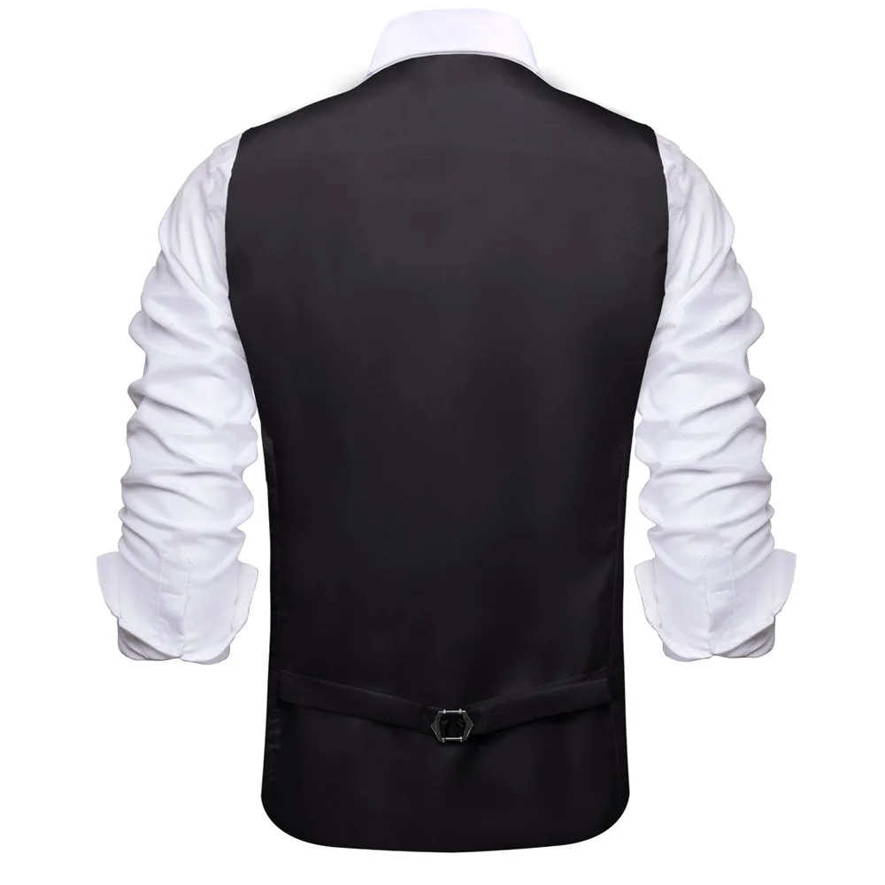 Hi-Tie Black Solid U-Neck Double-Breasted Vest Set