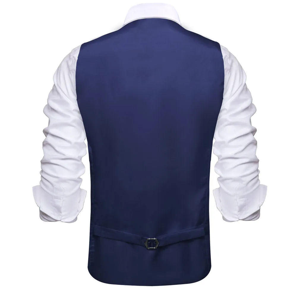 Hi-Tie Dark Blue Solid U-Neck Double-Breasted Vest Set