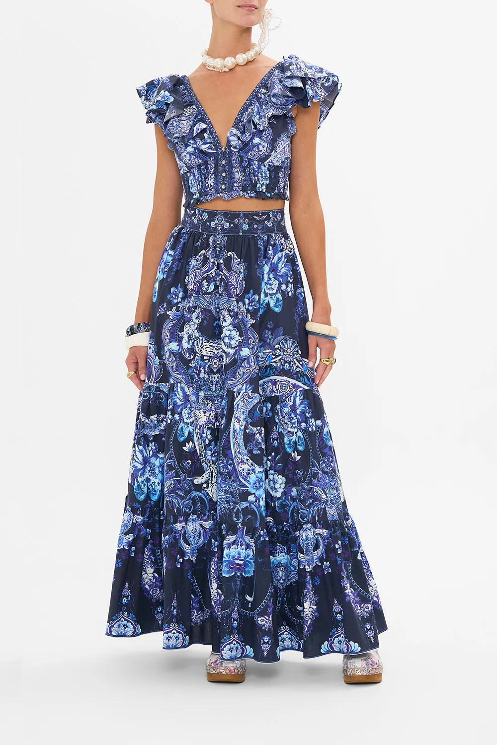 HIGH WAISTED TIERED SKIRT DELFT DYNASTY