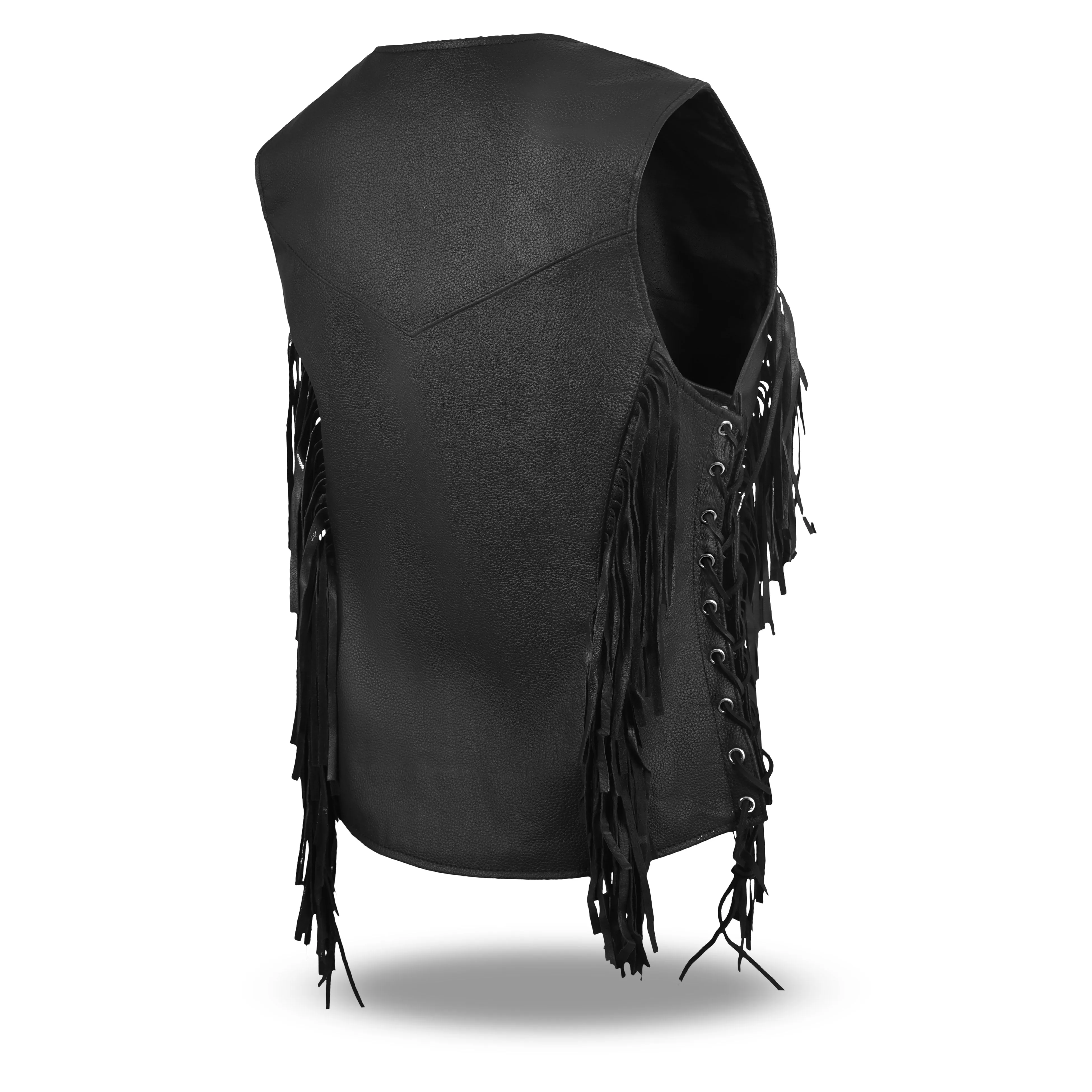 HL14858FRINGE WOMEN SIDE LACE VEST M/O BUFFALO LEATHER BLACK