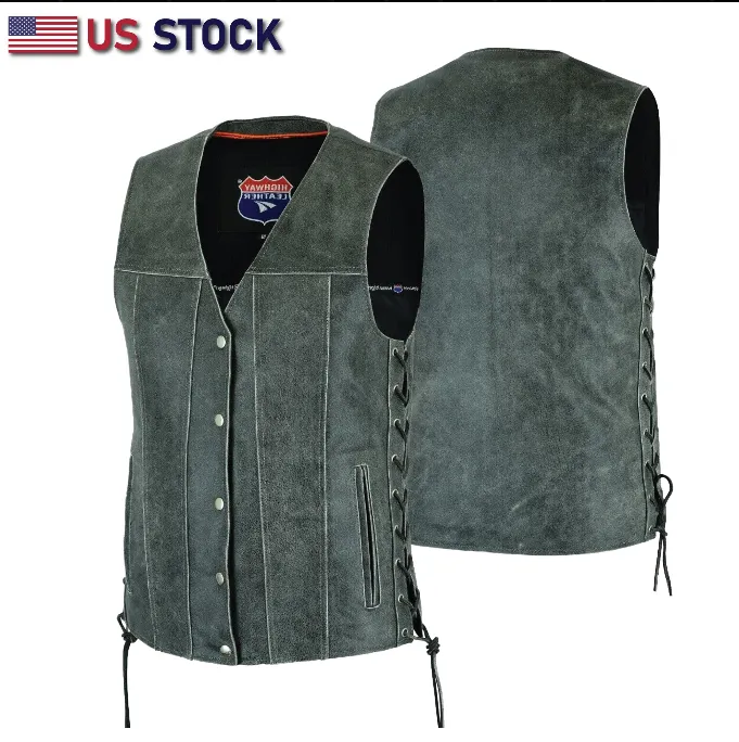 HL2611Grey Straight bottom Gray Gun pocket Leather Vest