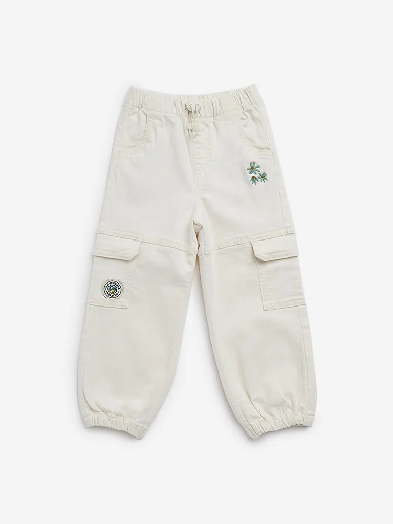 HOP Kids Off-White Floral Mid-Rise Denim Joggers