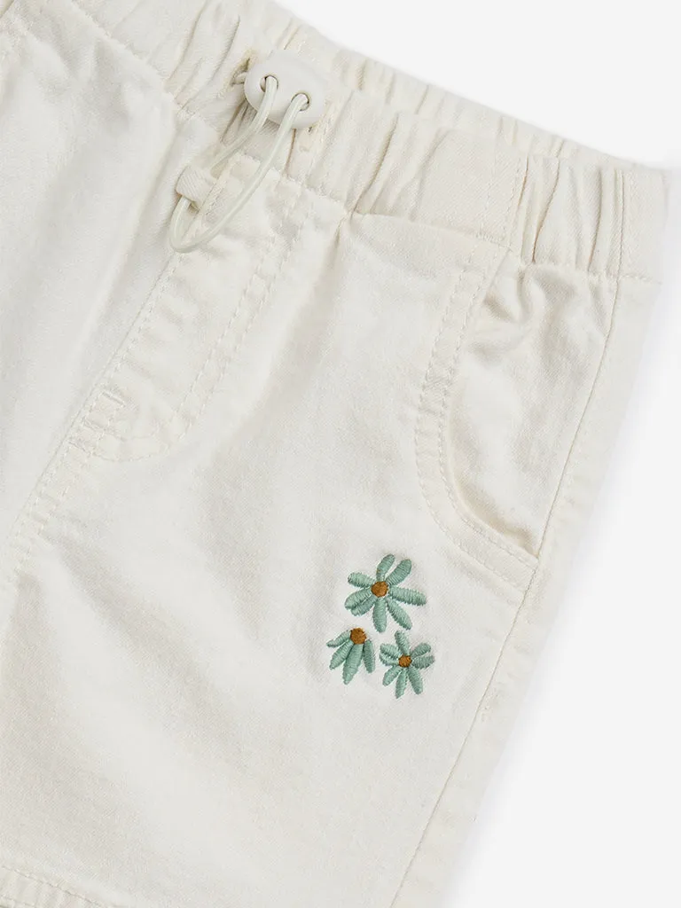 HOP Kids Off-White Floral Mid-Rise Denim Joggers