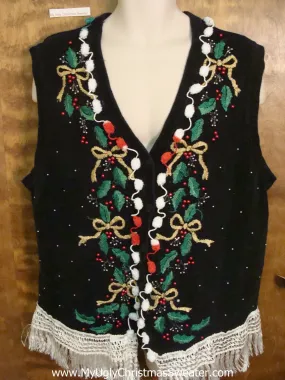 Horrible Tacky Ugly Christmas Sweater Vest with Fringe