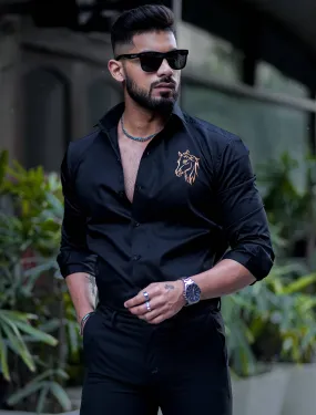 Horse Embroidered Black Luxury Cotton Shirt For Men