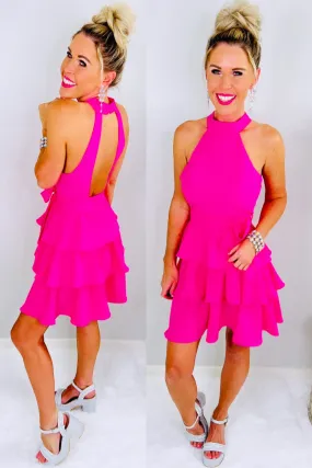 Hot Pink Ruffle Open Back Dress