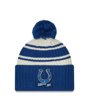 Indianapolis Colts New Era 2022 Sideline - Sport Cuffed Pom Knit Hat - Cream/Blue