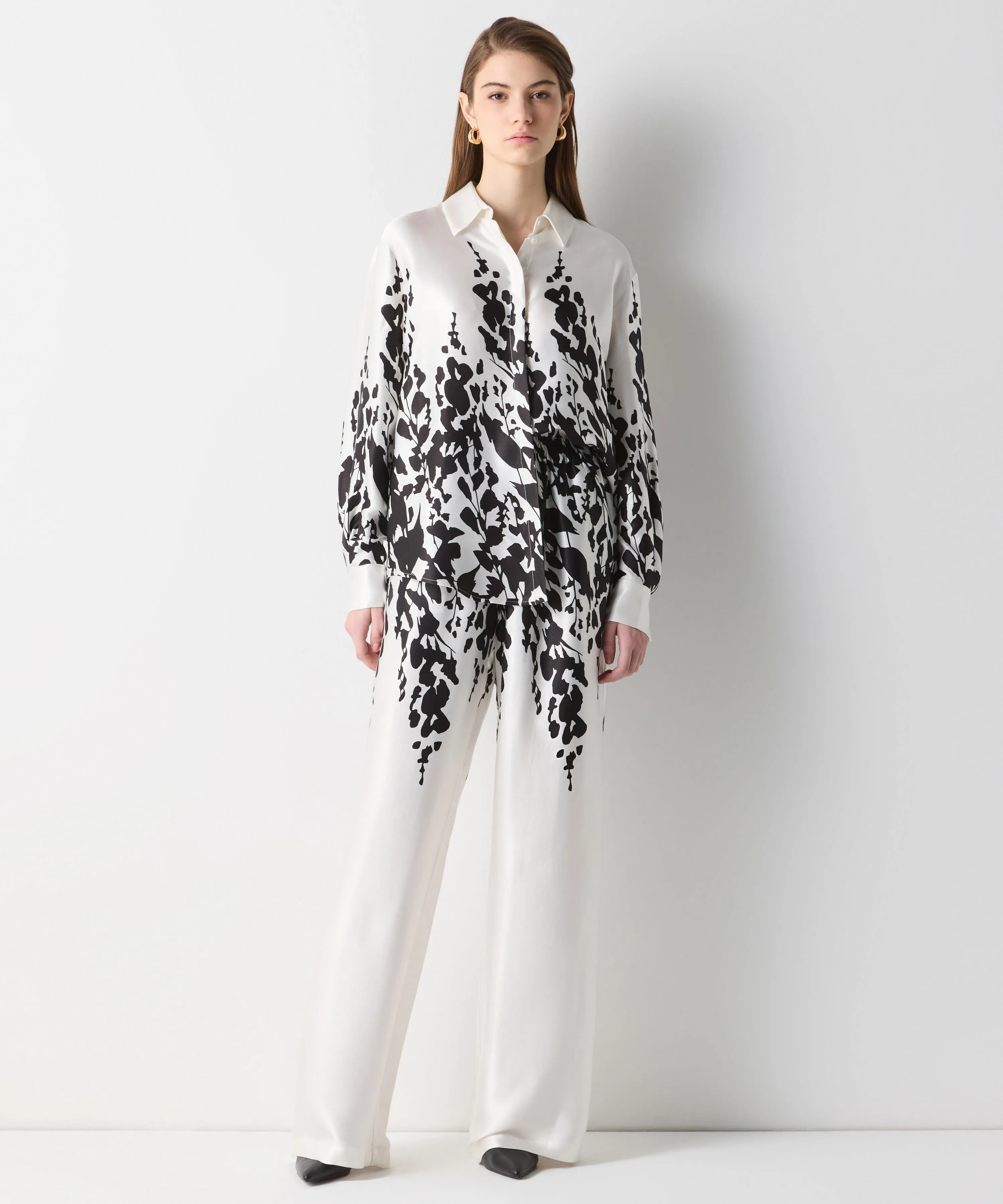 Ipekyol Contrast Printed Wide Leg Fit Trousers Off White