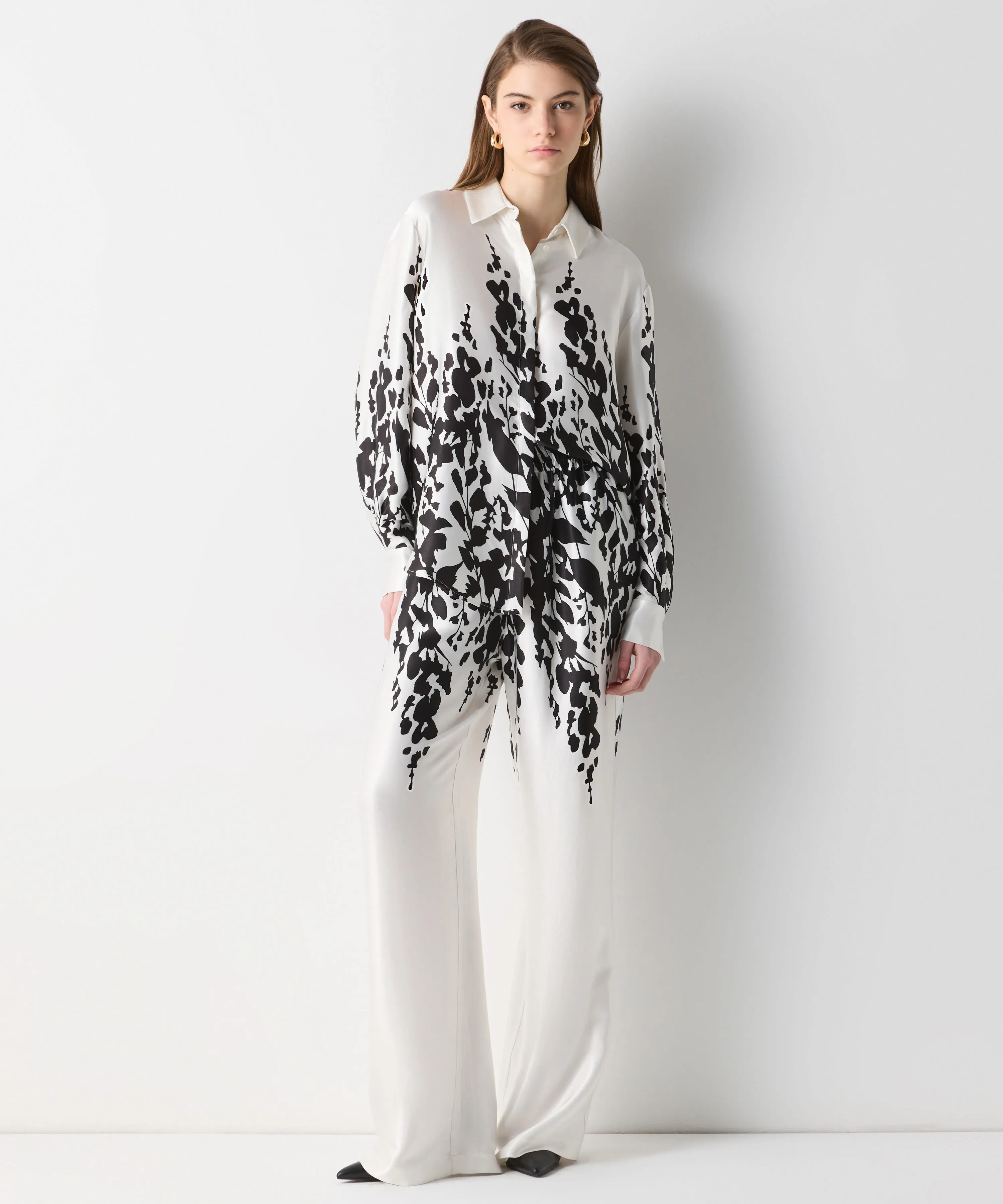 Ipekyol Contrast Printed Wide Leg Fit Trousers Off White