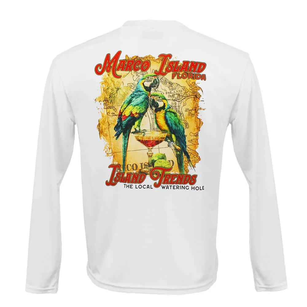 Island Trends Parrot Margarita Long Sleeve Performance T-Shirt - White