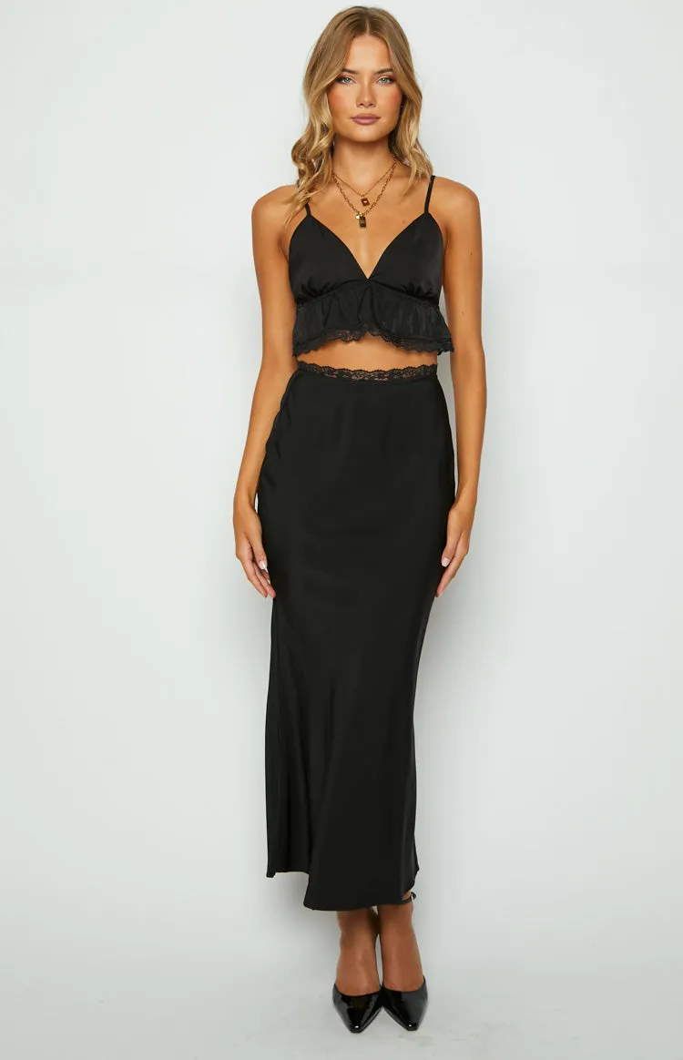 Jayde Black Lace Trim Maxi Skirt