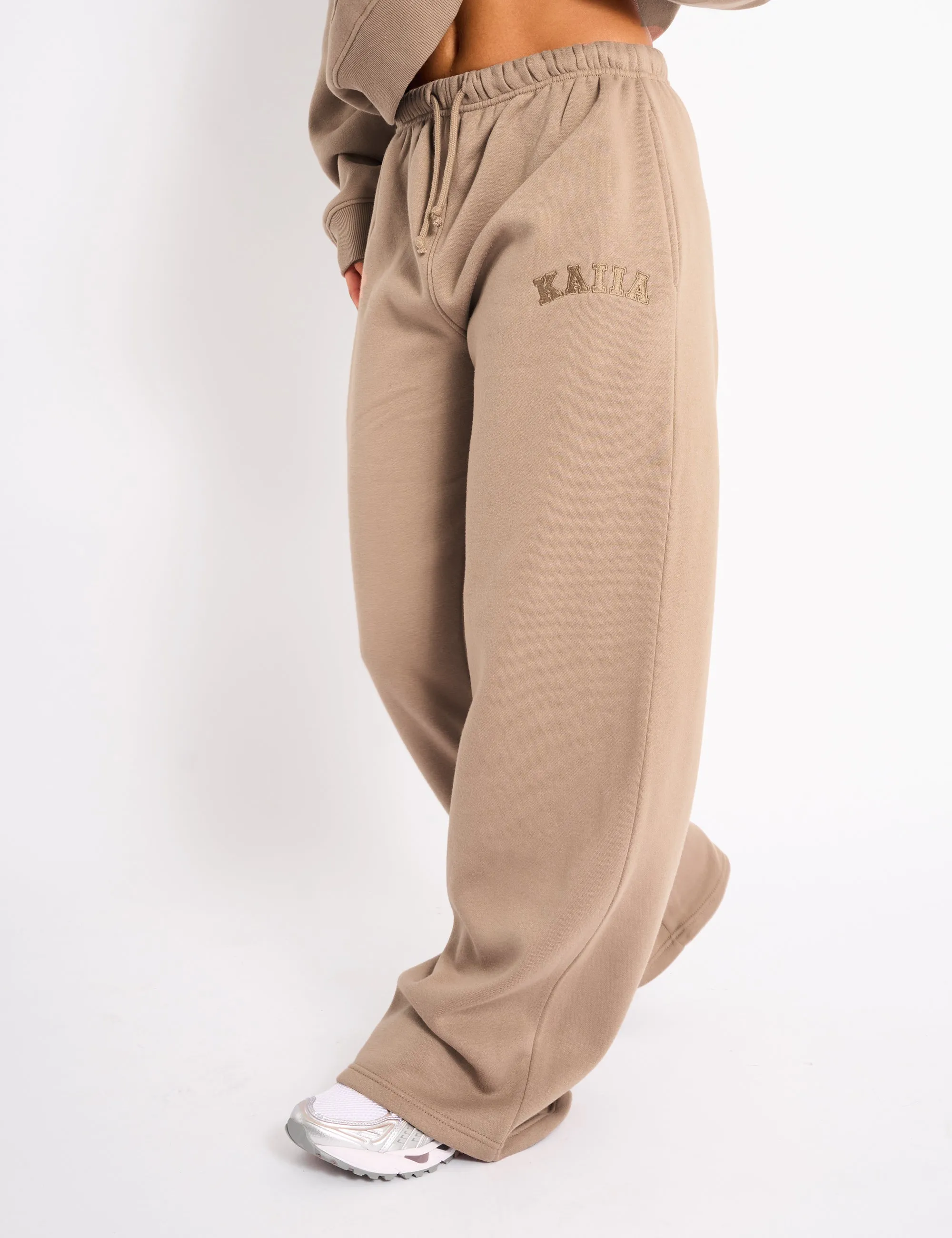 Kaiia Logo Wide Leg Joggers Latte