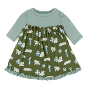 KicKee Pants - Print Classic Long Sleeve Swing Dress - Moss Puppies and Presents