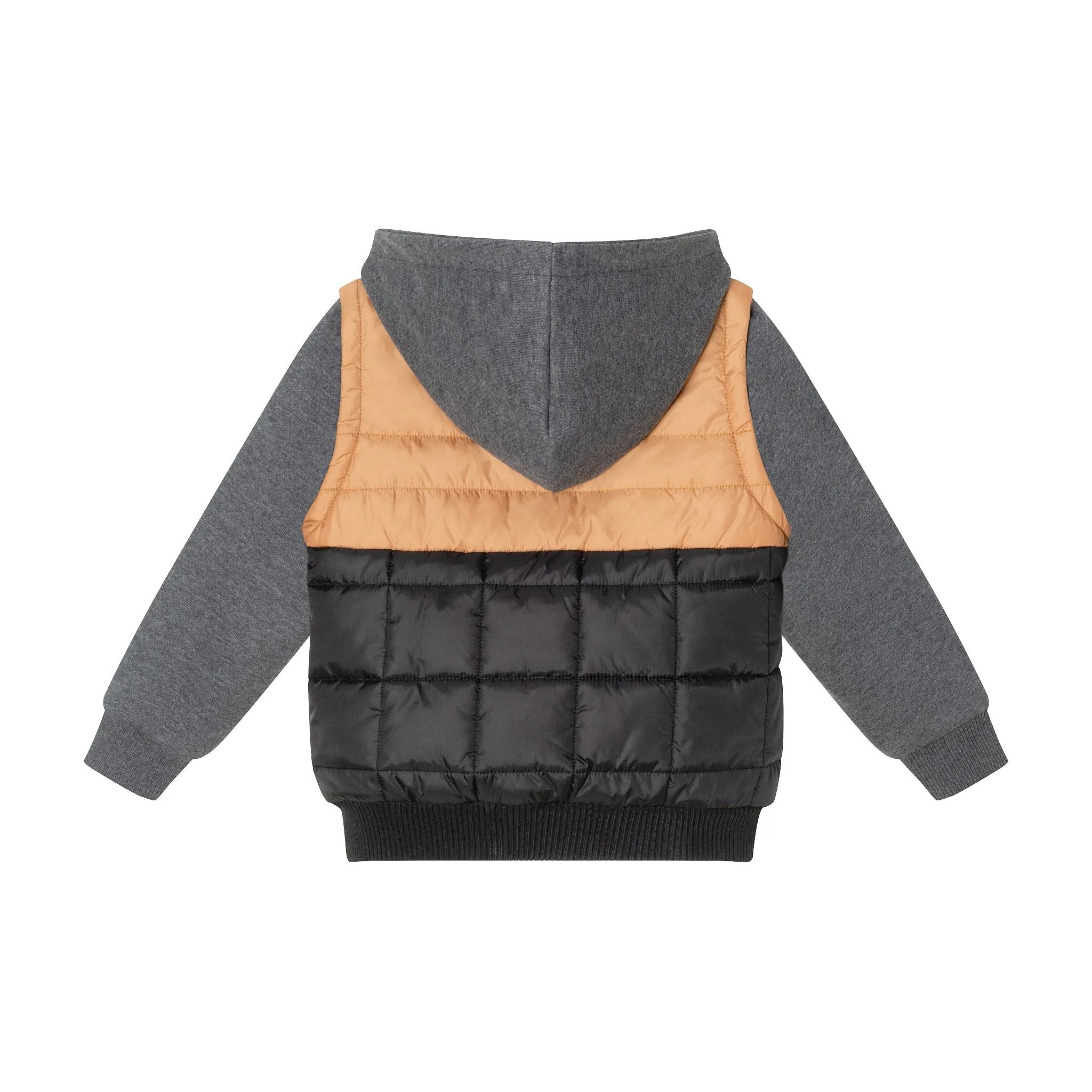 Kids (2-8) Hooded Puffer Vest & Sweatshirt Combo | Black Cognac