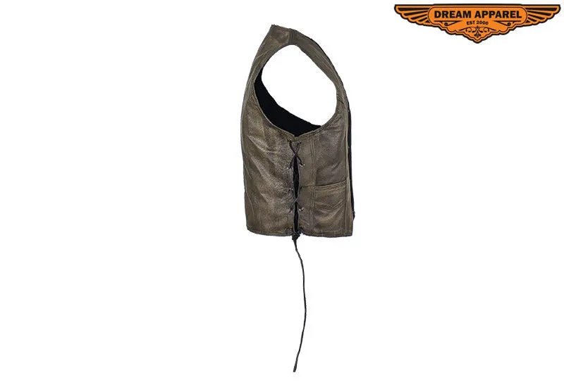 Kids Brown Leather Vest with Side Laces