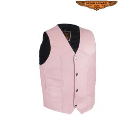 Kids Pink Leather Motorcycle Vest With Button Snap Closure