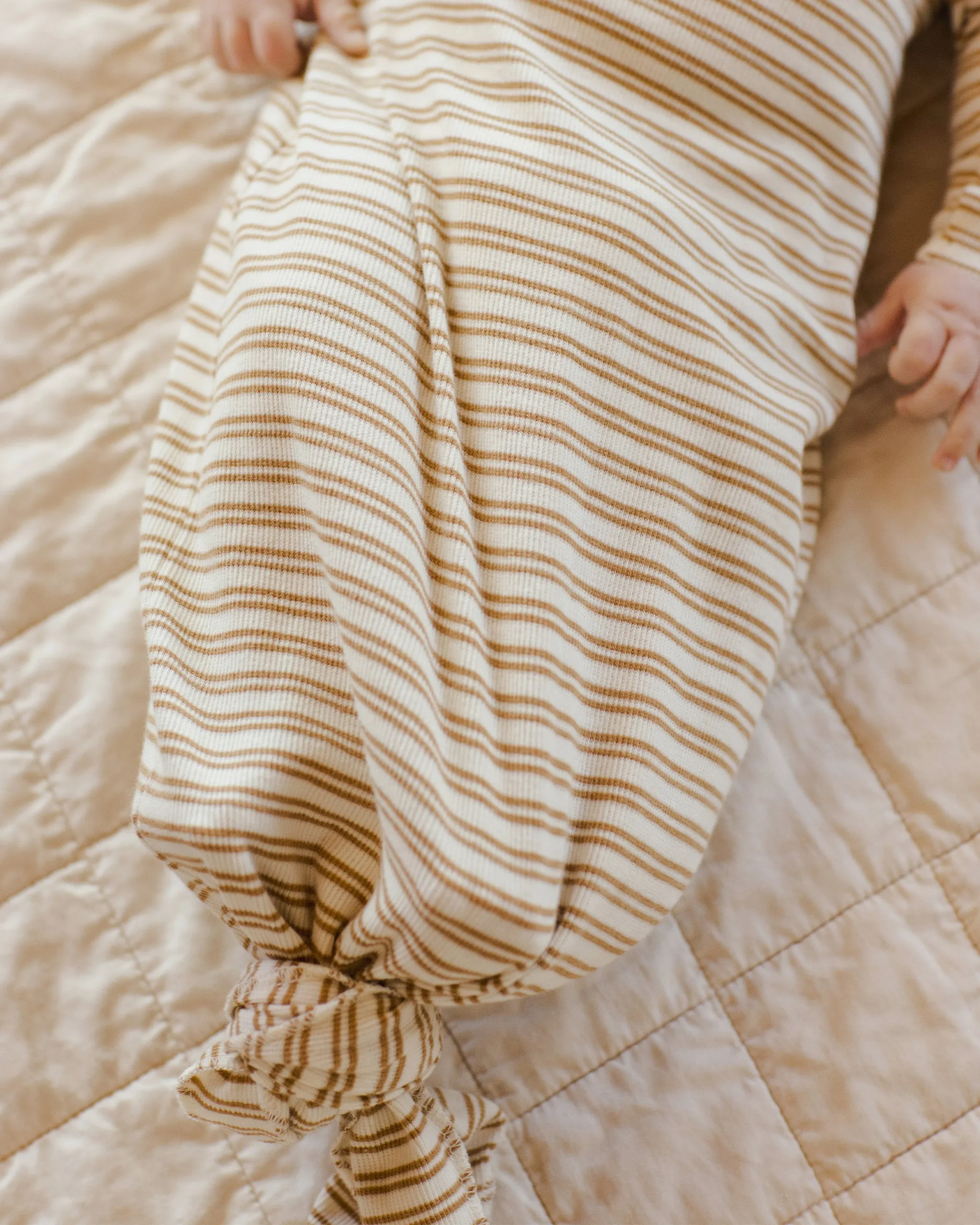 Knotted Baby Gown   Hat Set || Golden Stripe