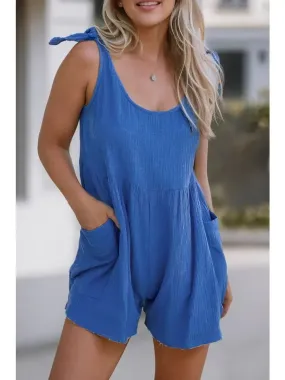 Knotted Strap Romper - Blue