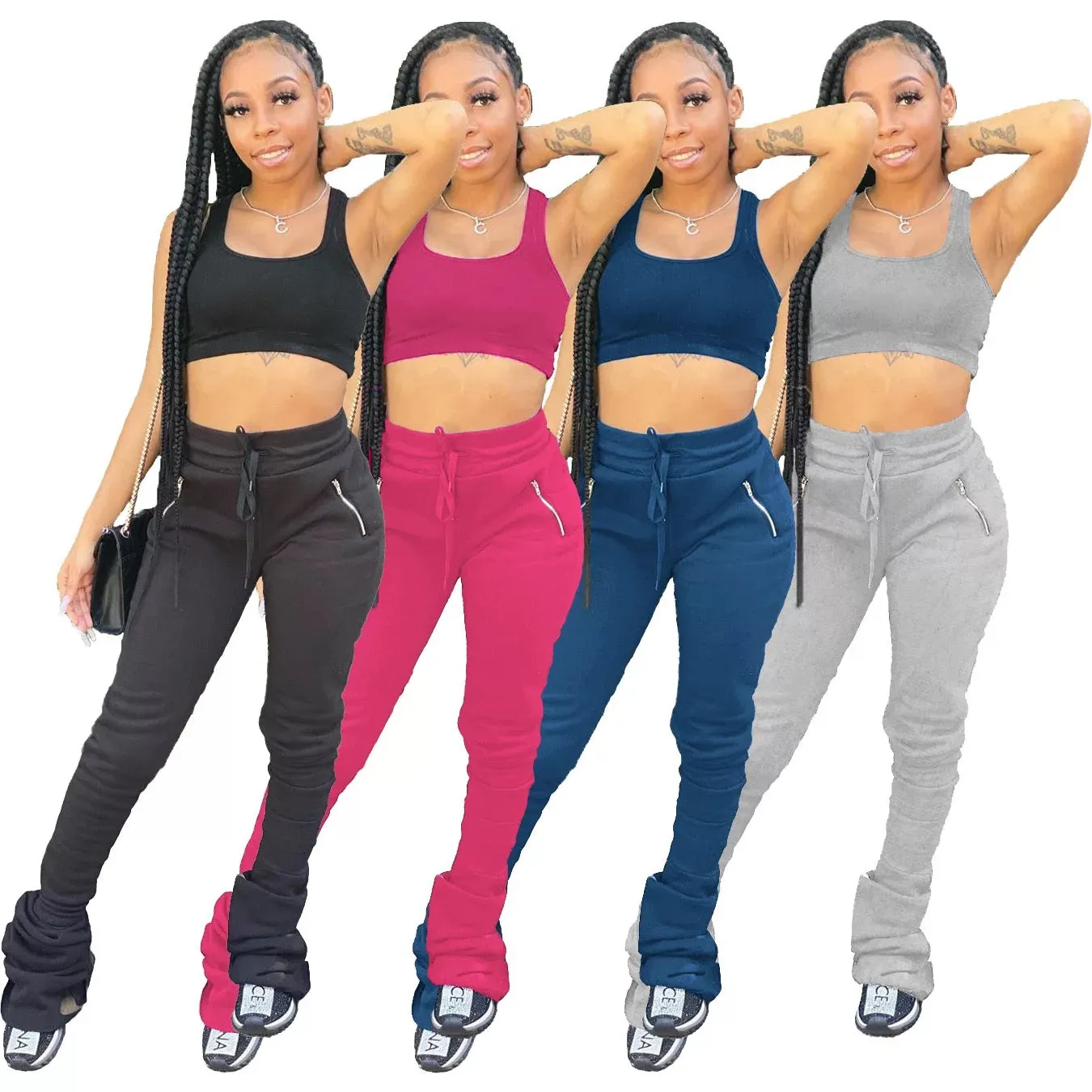 Ladies ruffle stacked fashion joggers pants