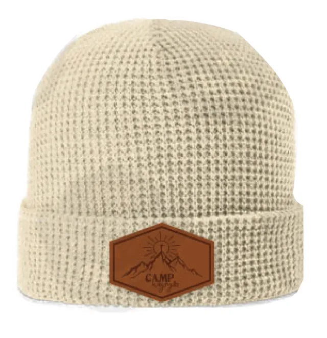 Leather Patch Waffle Knit Beanie