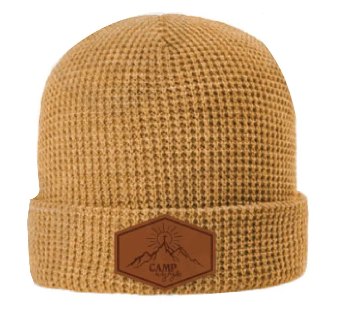 Leather Patch Waffle Knit Beanie