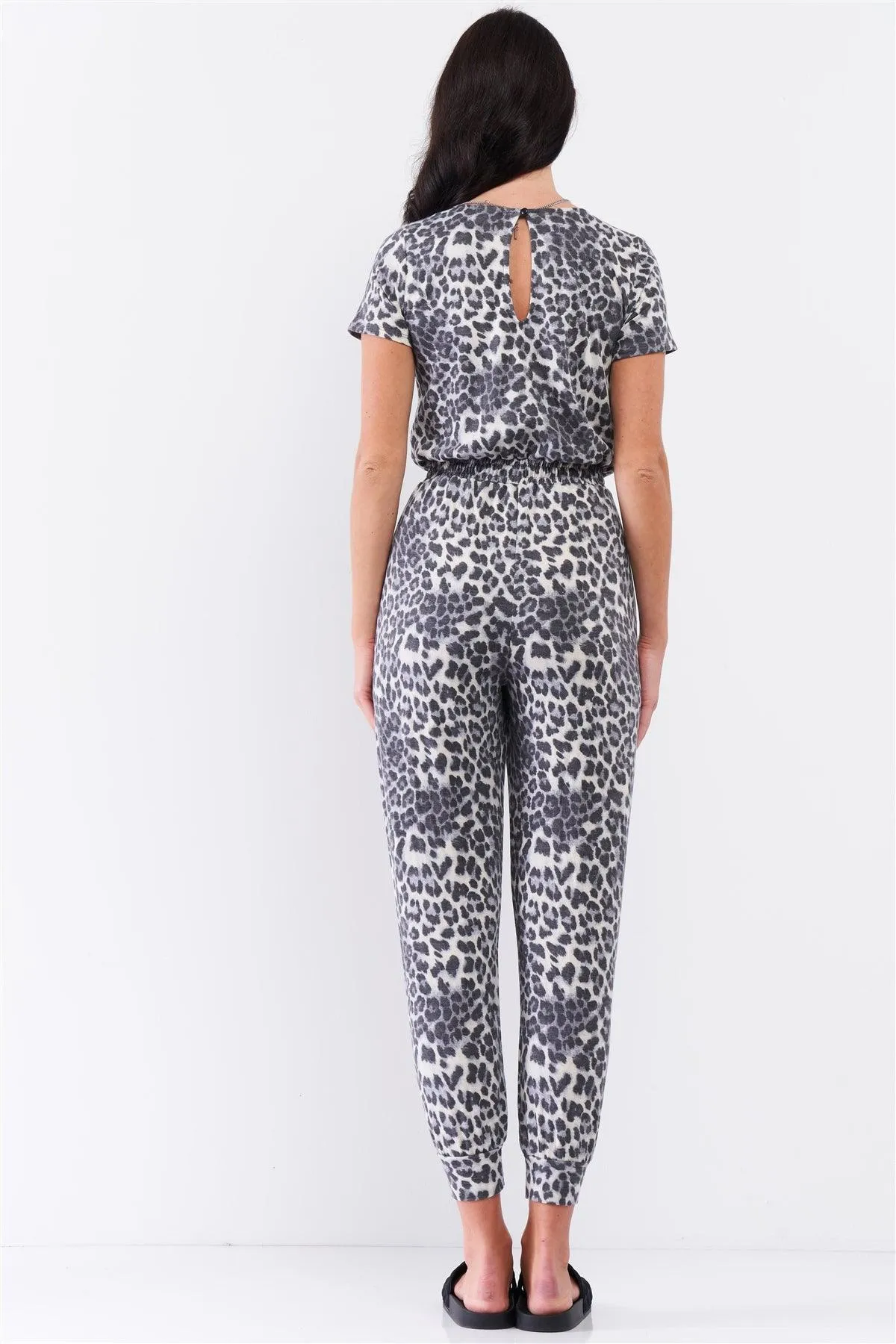 Leopard Print Wrap V-Neck Relaxed Fit Jumpsuit