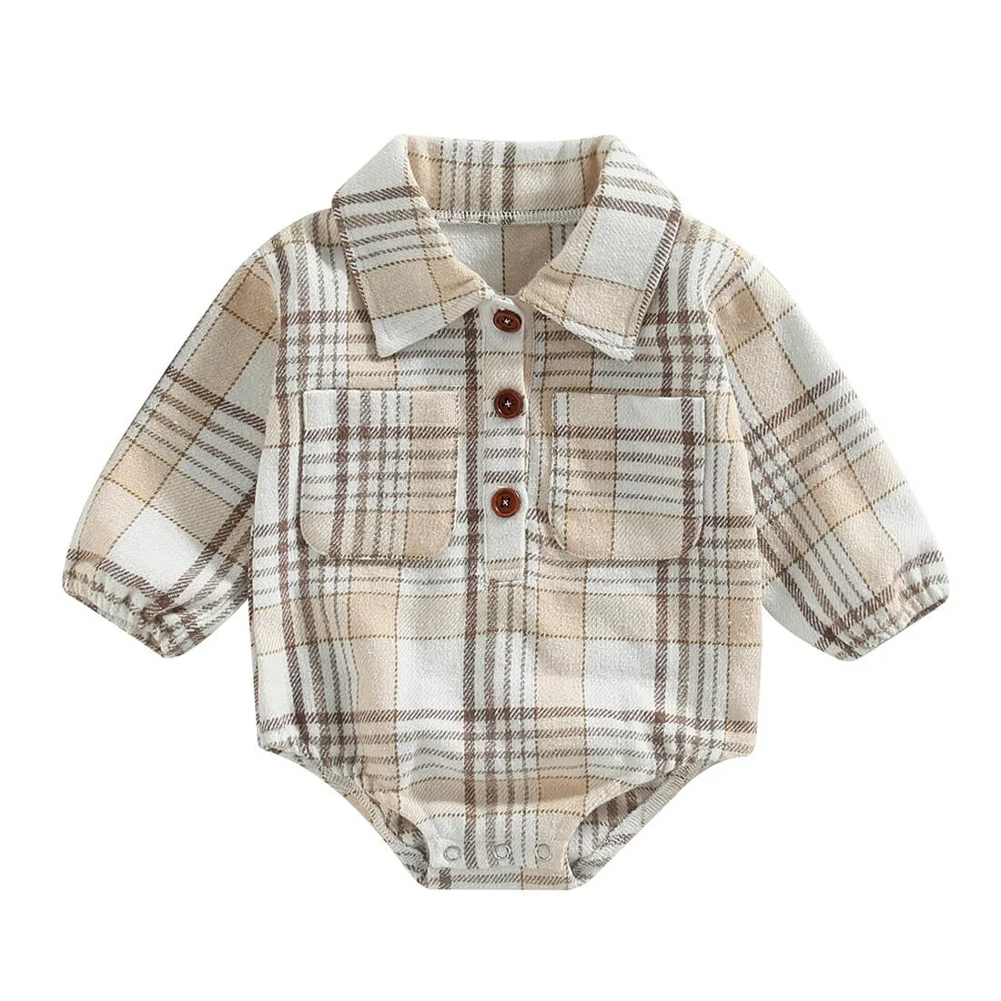 Long Sleeve Plaid Collar Baby Romper