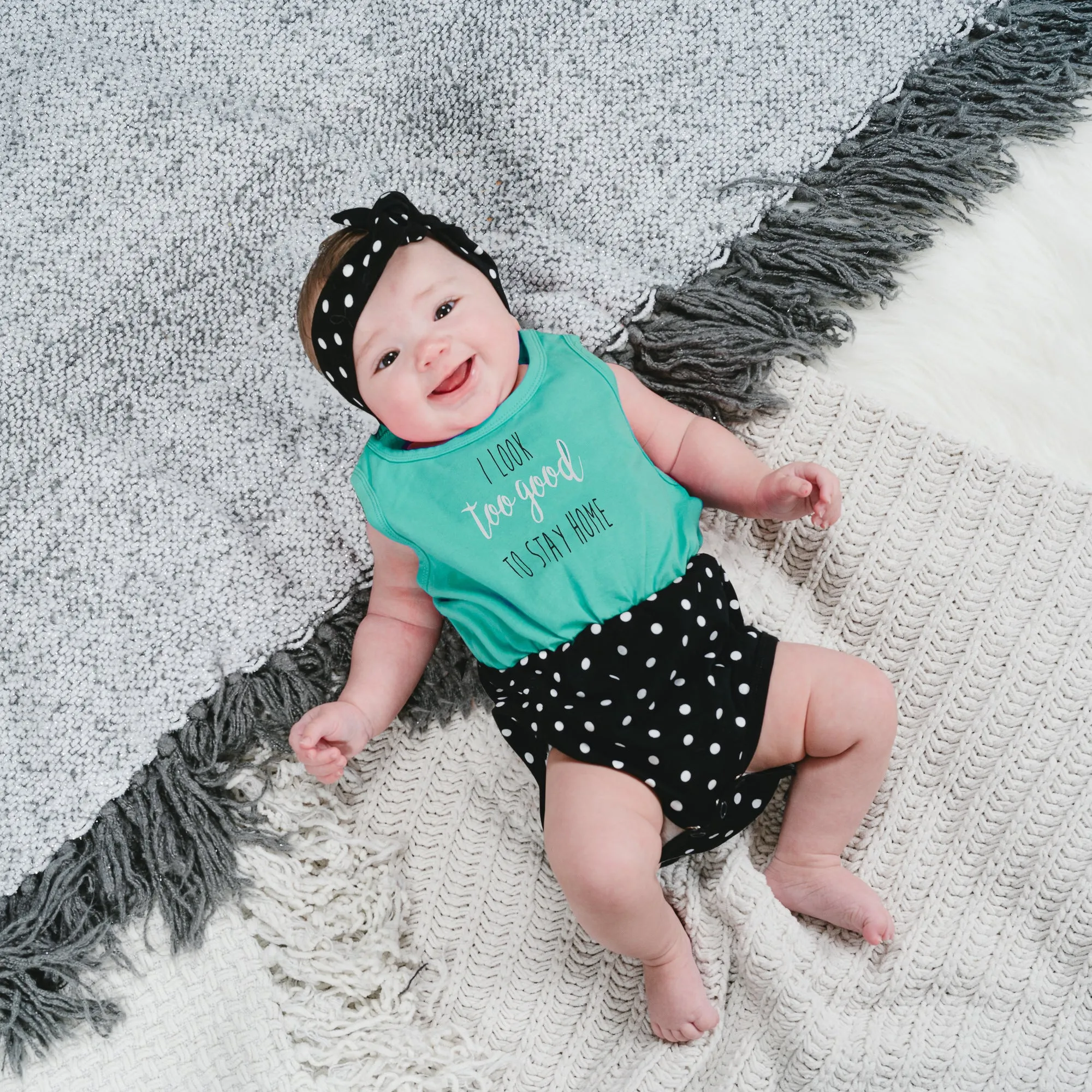 Look Too Good Teal & Black Romper with Headband