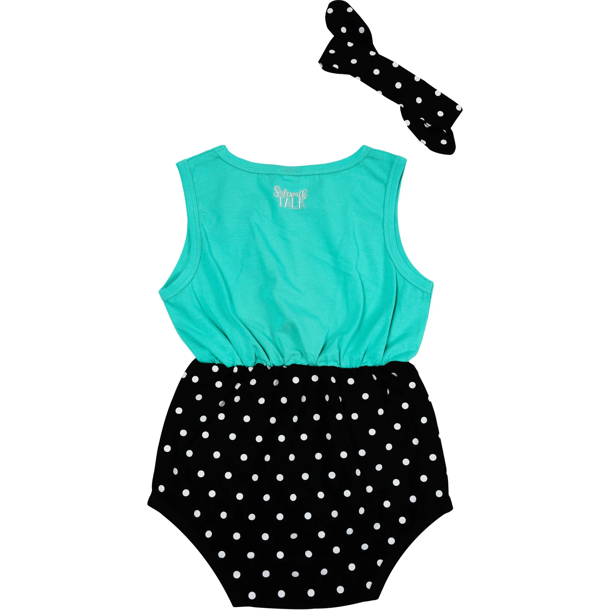 Look Too Good Teal & Black Romper with Headband