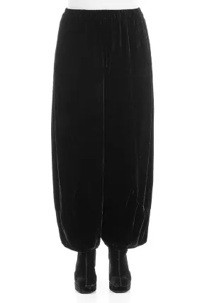 Loose Black Silk Velvet Trousers