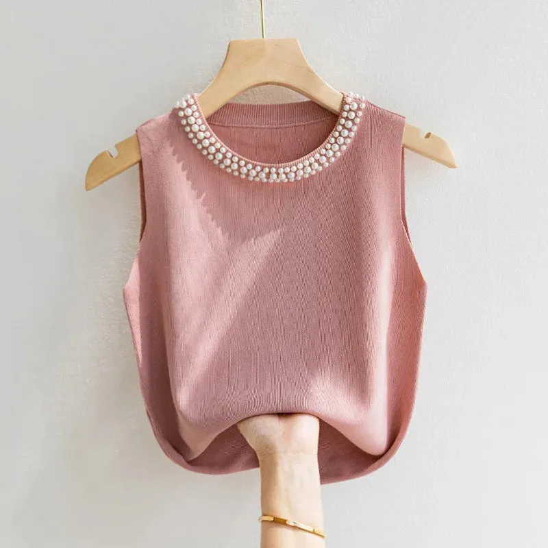 Loose Knitted Sleeveless Sequined Vests Tops