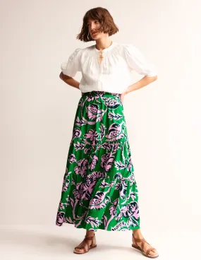 Lorna Tiered Maxi Skirt-Green, Rose Blush