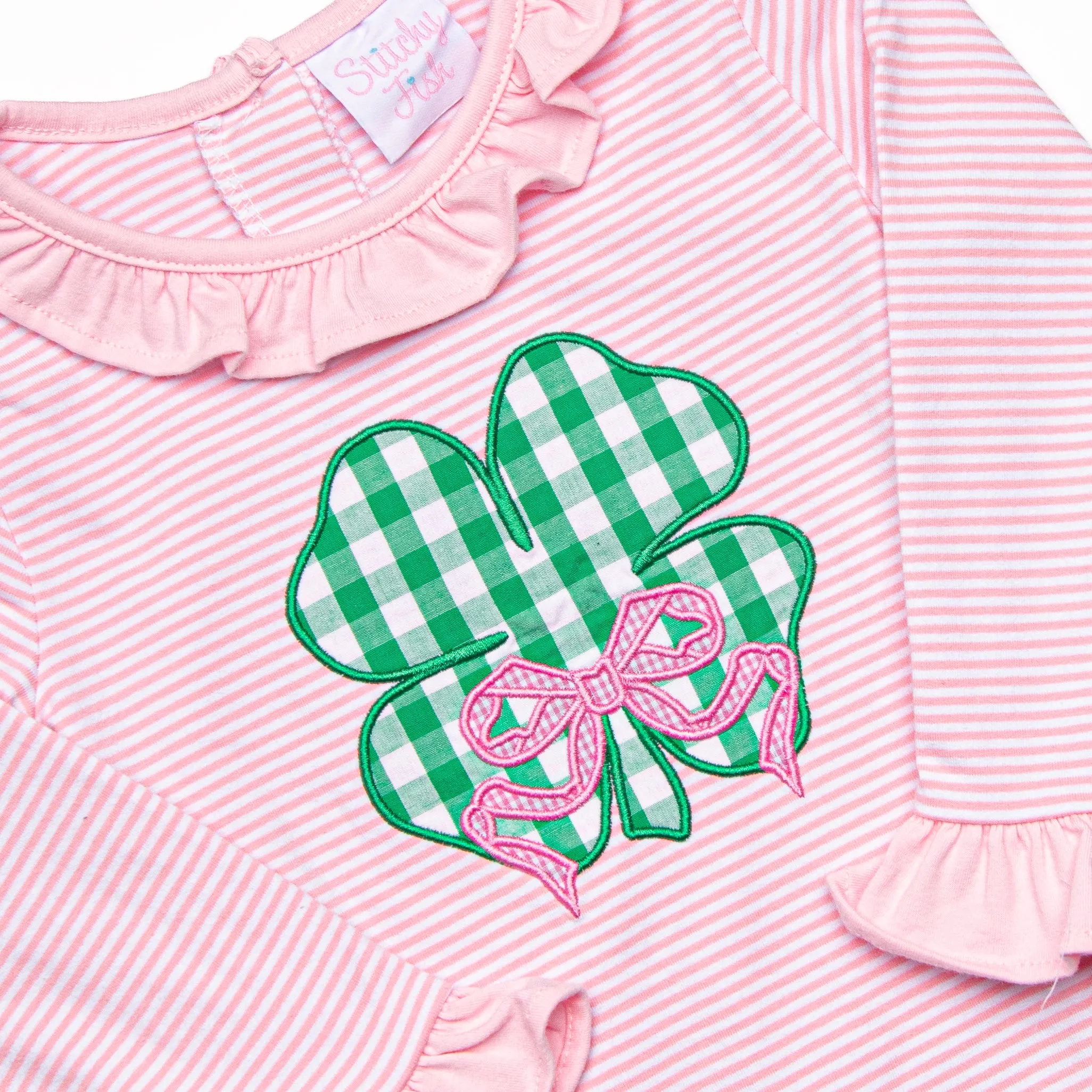 Lucky Charm Applique Ruffle Romper, Pink